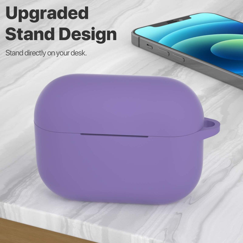 ATUAT for AirPods Pro 1st/2nd Generation Case Cover, Protective Silicone Skin Accessories with Keychain for Women Men for Apple AirPods Pro 2019/2022 Charging Case,Front LED Visible-Lavender - Image 2